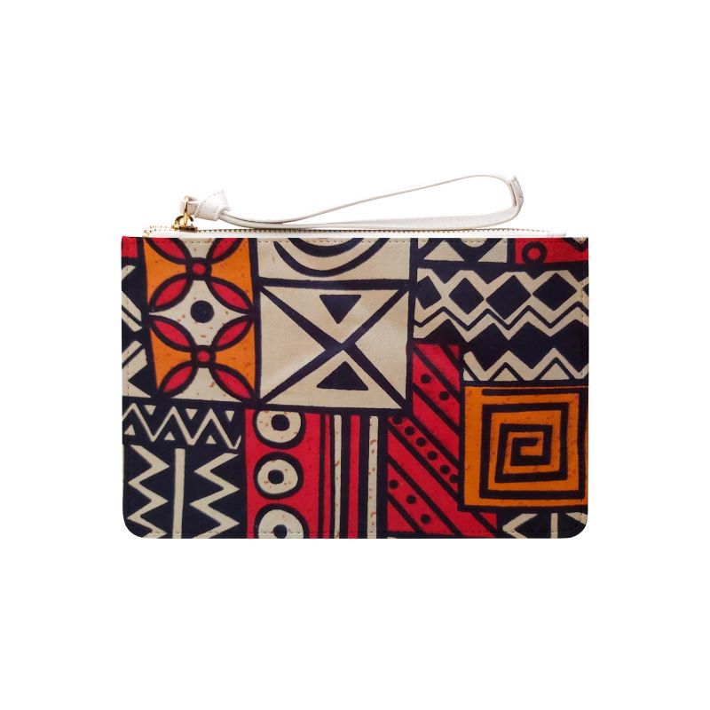 Ankara Print Red And Brown Clutch Bag