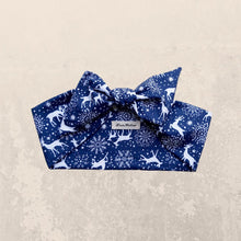 Load image into Gallery viewer, Reindeer Print Hair Scarf in Blue