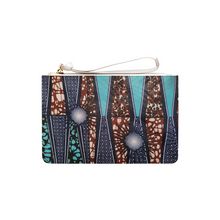 Load image into Gallery viewer, Ankara Blue And Brown Print Clutch Bag