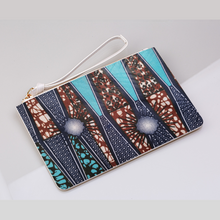 Load image into Gallery viewer, Ankara Blue And Brown Print Clutch Bag