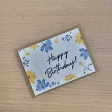Load image into Gallery viewer, Birthday card with floral designs and 'Happy Birthday!' text on a wooden surface