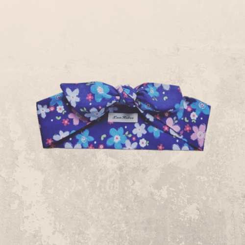 Navy Blue Floral Handmade Head Scarf