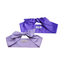 Load image into Gallery viewer, Two purple cotton hair scarves tied in bows, placed on a white surface.