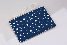 Load image into Gallery viewer, navy blue and white dotty clutch bag