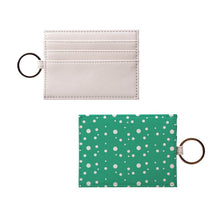 Load image into Gallery viewer, Jade and white dotty card holder front and back view