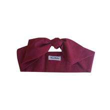Load image into Gallery viewer, A burgundy red cotton hair scarf displayed on a white background, with the brand label &#39;LanRetro&#39; visible on the fabric.