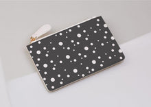 Load image into Gallery viewer, grey and white dotty coin purse on a light grey background