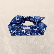 Load image into Gallery viewer, Reindeer Print Hair Scarf in Blue