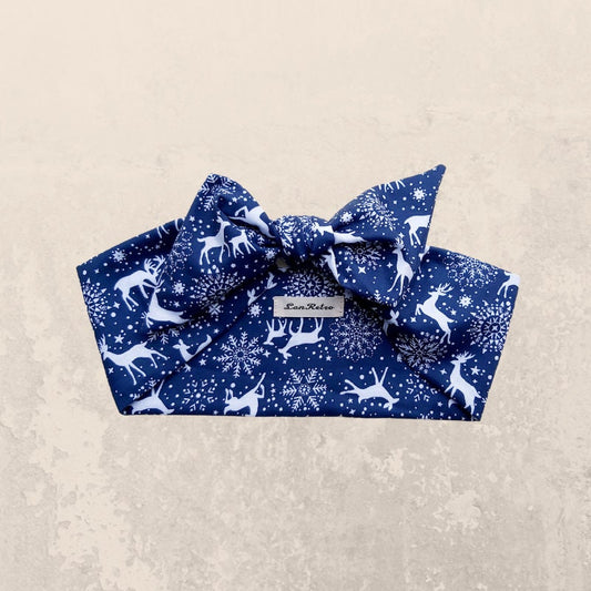 Reindeer Print Hair Scarf - Blue
